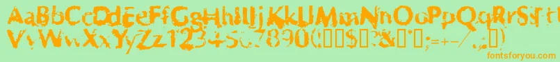 フォントHorrendo – オレンジの文字が緑の背景にあります。