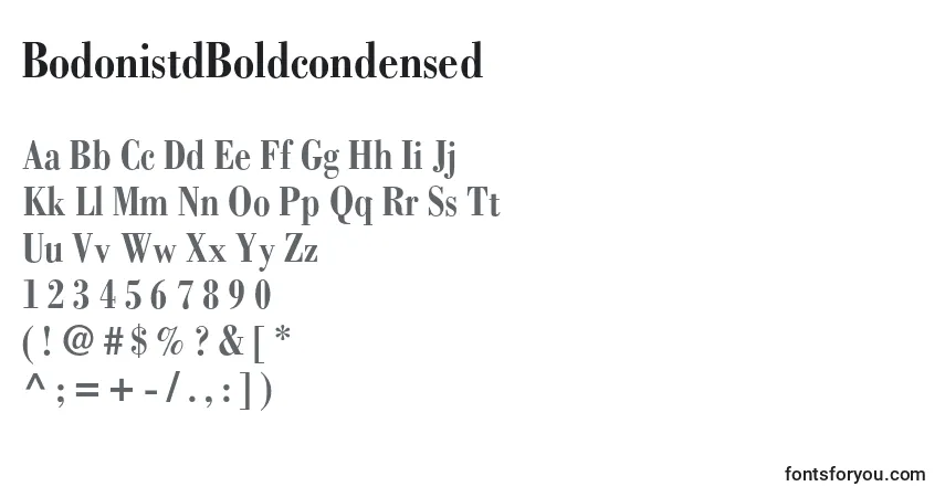 Czcionka BodonistdBoldcondensed – alfabet, cyfry, specjalne znaki