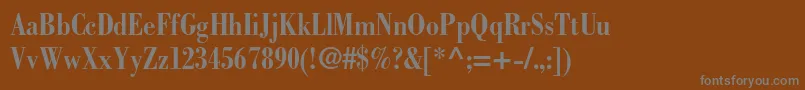 BodonistdBoldcondensed-fontti – harmaat kirjasimet ruskealla taustalla