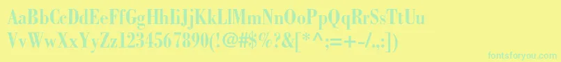 BodonistdBoldcondensed-fontti – vihreät fontit keltaisella taustalla
