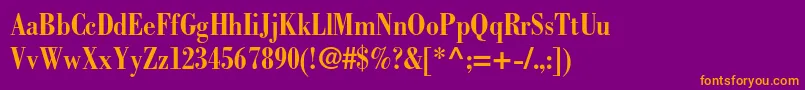 BodonistdBoldcondensed-fontti – oranssit fontit violetilla taustalla