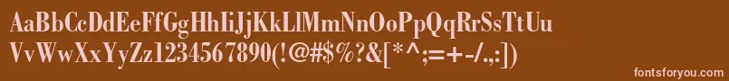BodonistdBoldcondensed-fontti – vaaleanpunaiset fontit ruskealla taustalla