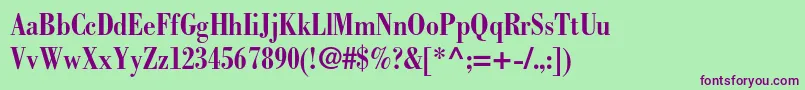 BodonistdBoldcondensed-fontti – violetit fontit vihreällä taustalla