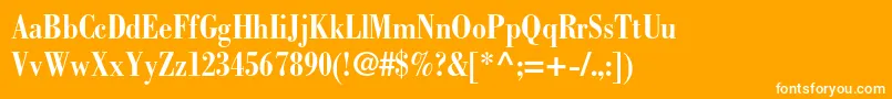 BodonistdBoldcondensed-fontti – valkoiset fontit oranssilla taustalla