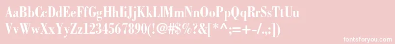 BodonistdBoldcondensed-fontti – valkoiset fontit vaaleanpunaisella taustalla