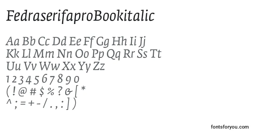Fuente FedraserifaproBookitalic - alfabeto, números, caracteres especiales