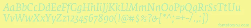 Fonte FedraserifaproBookitalic – fontes verdes em um fundo amarelo