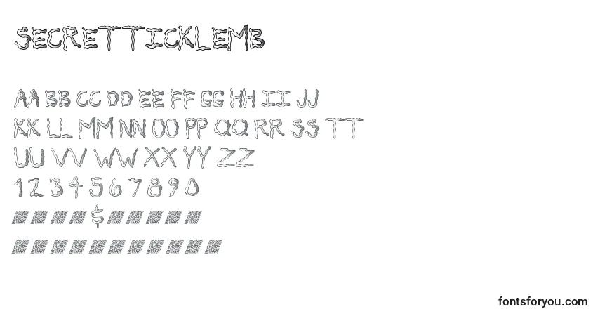 A fonte Secretticklemb – alfabeto, números, caracteres especiais