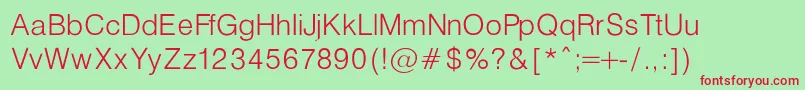 HelveticaLightNormalRegular-fontti – punaiset fontit vihreällä taustalla