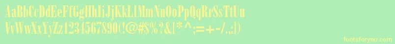 BodoniPosterCondensedSsiPosterCondensed-fontti – keltaiset fontit vihreällä taustalla