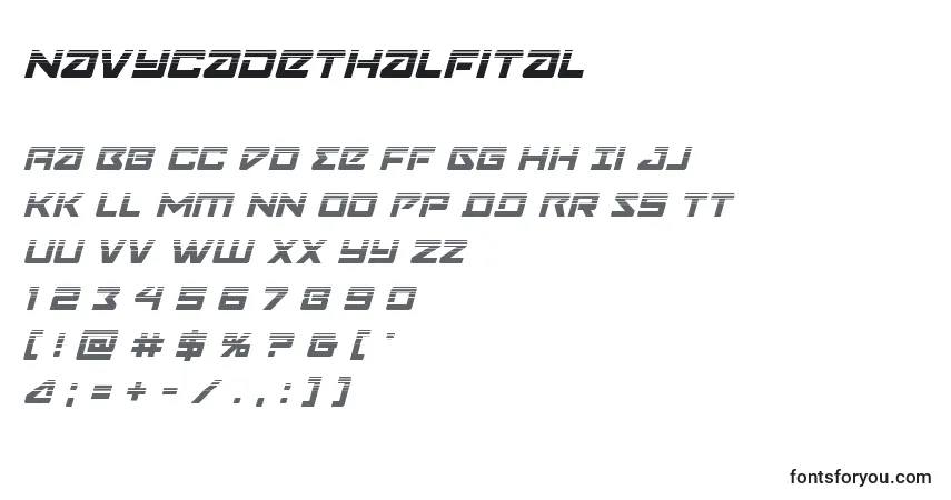 Navycadethalfital Font – alphabet, numbers, special characters