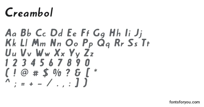 Czcionka Creambol – alfabet, cyfry, specjalne znaki