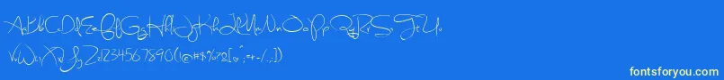 BmdSweetlyBrokenRegular-Schriftart – Gelbe Schriften auf blauem Hintergrund