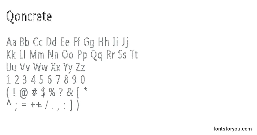 Czcionka Qoncrete – alfabet, cyfry, specjalne znaki