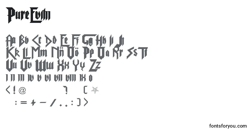 Czcionka PureEvil2 – alfabet, cyfry, specjalne znaki