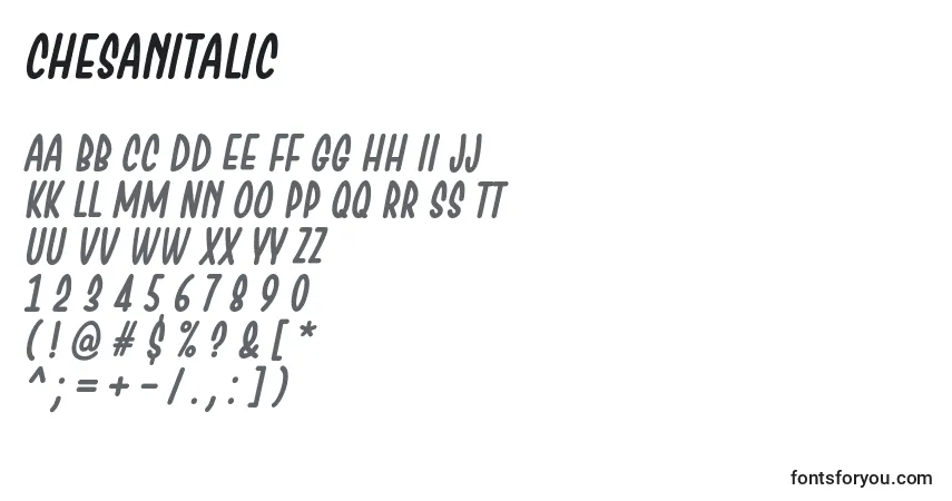 Schriftart ChesanItalic – Alphabet, Zahlen, spezielle Symbole
