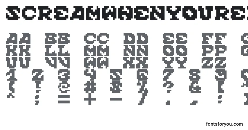 ScreamWhenYoureReadyToDie Font – alphabet, numbers, special characters