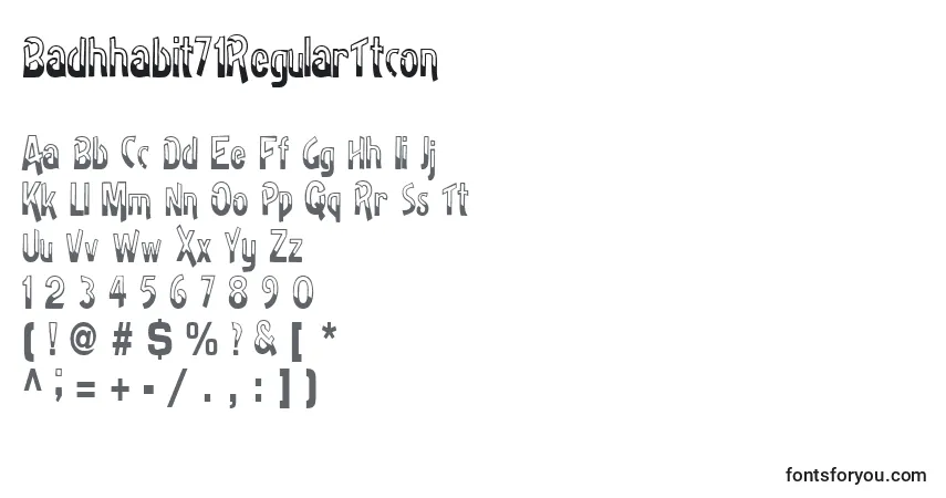 Czcionka Badhhabit71RegularTtcon – alfabet, cyfry, specjalne znaki