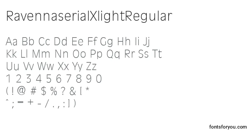 A fonte RavennaserialXlightRegular – alfabeto, números, caracteres especiais