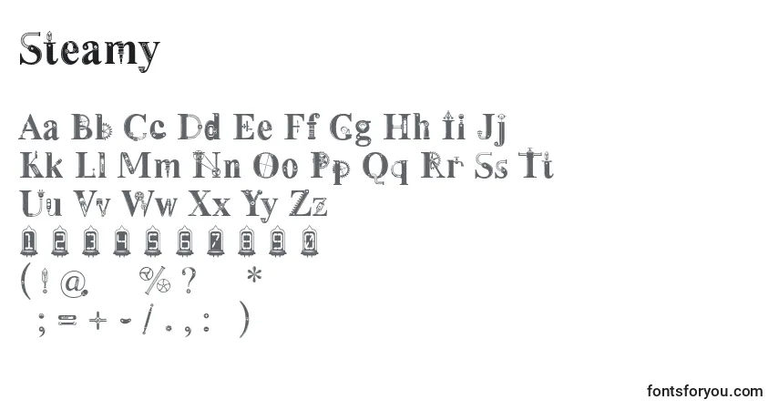 A fonte Steamy – alfabeto, números, caracteres especiais
