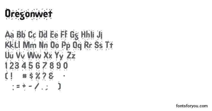 Schriftart Oregonwet – Alphabet, Zahlen, spezielle Symbole