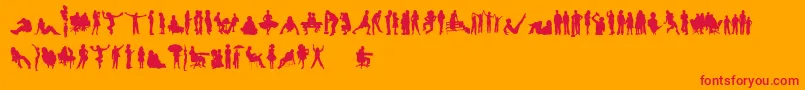 HumanSilhouettesFreeFour-Schriftart – Rote Schriften auf orangefarbenem Hintergrund