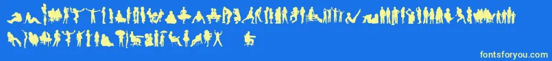 フォントHumanSilhouettesFreeFour – 黄色の文字、青い背景