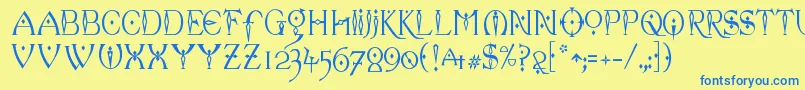 フォントCelexa ffy – 青い文字が黄色の背景にあります。