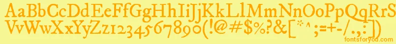 フォントFepirm2 – オレンジの文字が黄色の背景にあります。