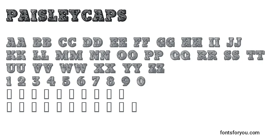 A fonte Paisleycaps – alfabeto, números, caracteres especiais