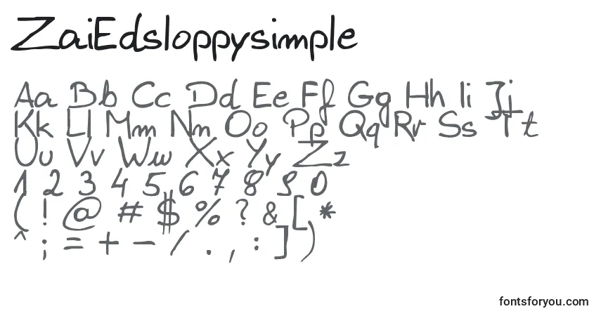 A fonte ZaiEdsloppysimple – alfabeto, números, caracteres especiais