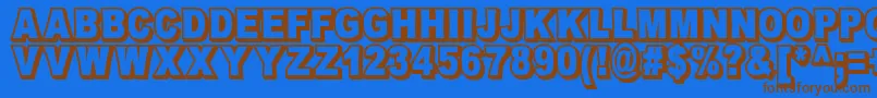 フォントOmniblackOutlineDemo – 茶色の文字が青い背景にあります。