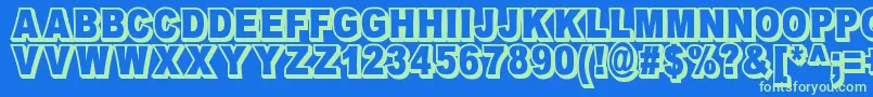 OmniblackOutlineDemo-fontti – vihreät fontit sinisellä taustalla