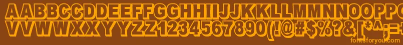 フォントOmniblackOutlineDemo – オレンジ色の文字が茶色の背景にあります。