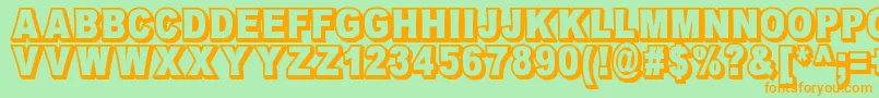 フォントOmniblackOutlineDemo – オレンジの文字が緑の背景にあります。