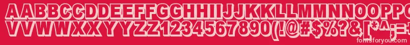OmniblackOutlineDemo-fontti – vaaleanpunaiset fontit punaisella taustalla