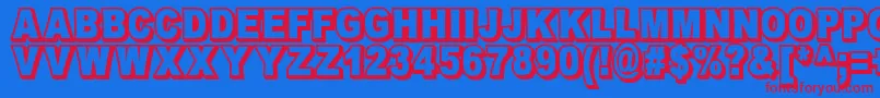 OmniblackOutlineDemo-fontti – punaiset fontit sinisellä taustalla