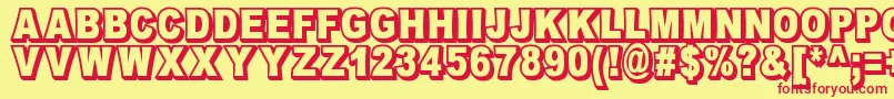 OmniblackOutlineDemo-fontti – punaiset fontit keltaisella taustalla