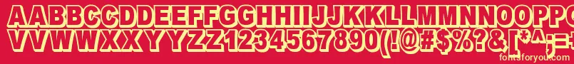 OmniblackOutlineDemo-fontti – keltaiset fontit punaisella taustalla