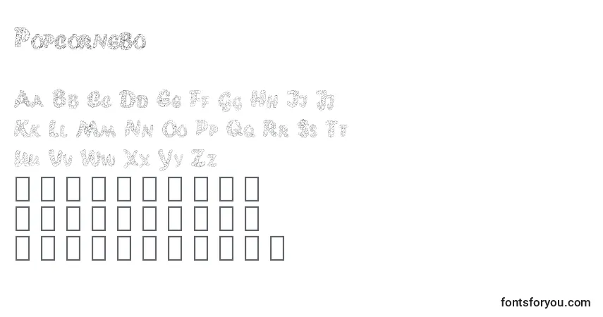 Czcionka Popcornebo – alfabet, cyfry, specjalne znaki