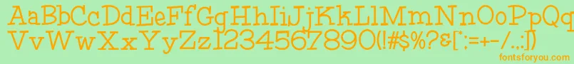 フォントHffFourthRock – オレンジの文字が緑の背景にあります。