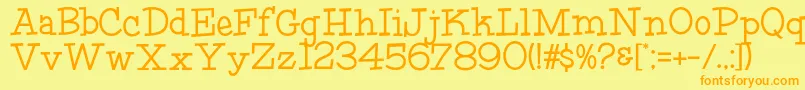 HffFourthRock-fontti – oranssit fontit keltaisella taustalla