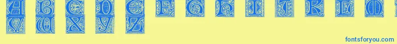 Mevno2-Schriftart – Blaue Schriften auf gelbem Hintergrund