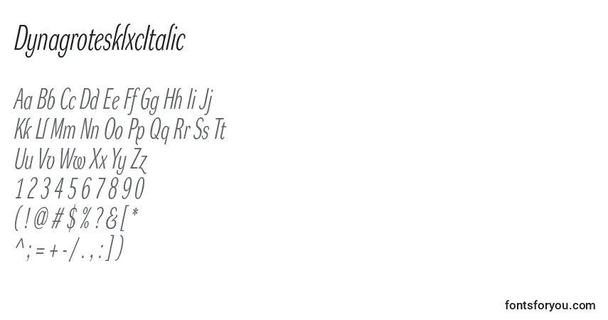 Schriftart DynagrotesklxcItalic – Alphabet, Zahlen, spezielle Symbole