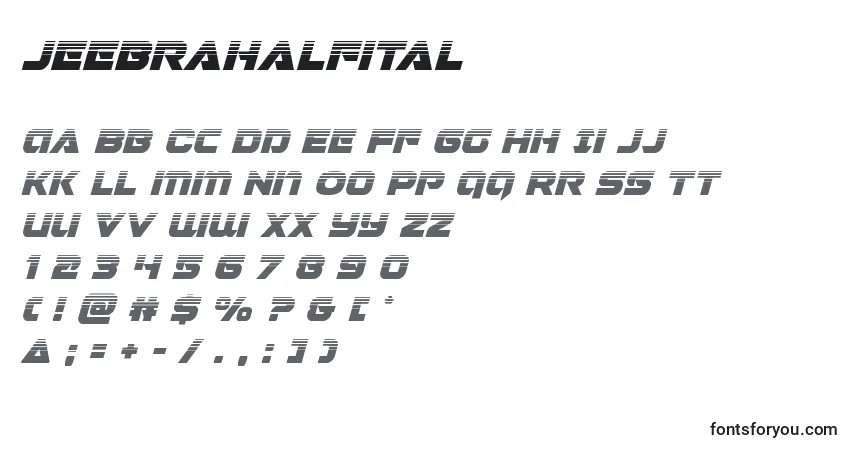 Jeebrahalfital-fontti – aakkoset, numerot, erikoismerkit
