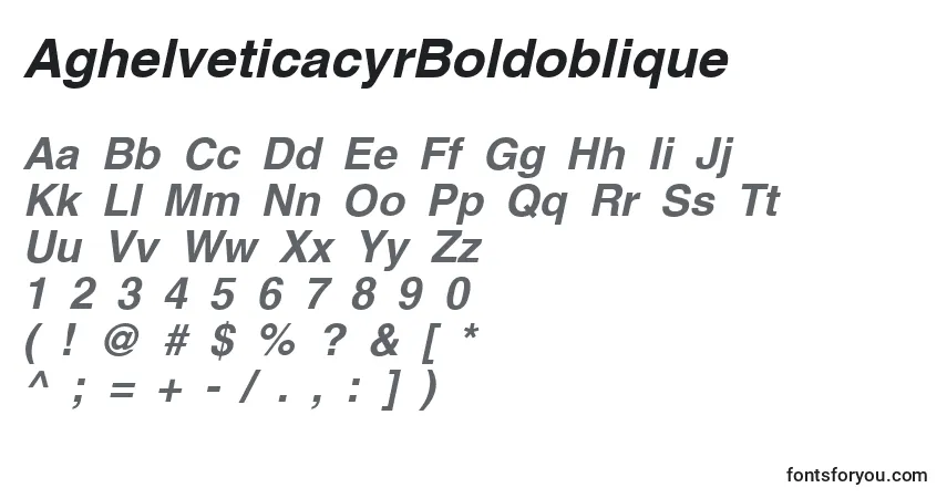 A fonte AghelveticacyrBoldoblique – alfabeto, números, caracteres especiais