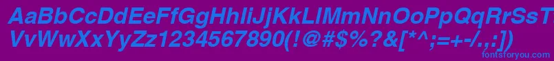 AghelveticacyrBoldoblique-Schriftart – Blaue Schriften auf violettem Hintergrund
