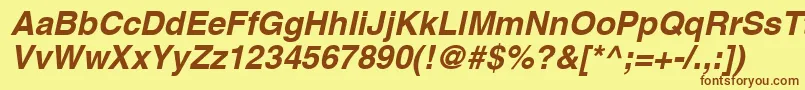 フォントAghelveticacyrBoldoblique – 茶色の文字が黄色の背景にあります。