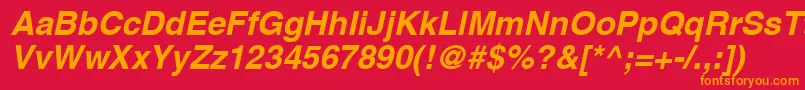 AghelveticacyrBoldoblique-Schriftart – Orangefarbene Schriften auf rotem Hintergrund