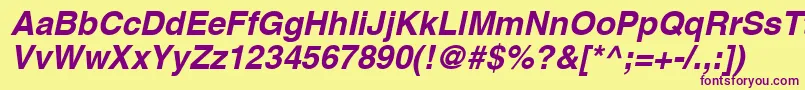 AghelveticacyrBoldoblique-fontti – violetit fontit keltaisella taustalla